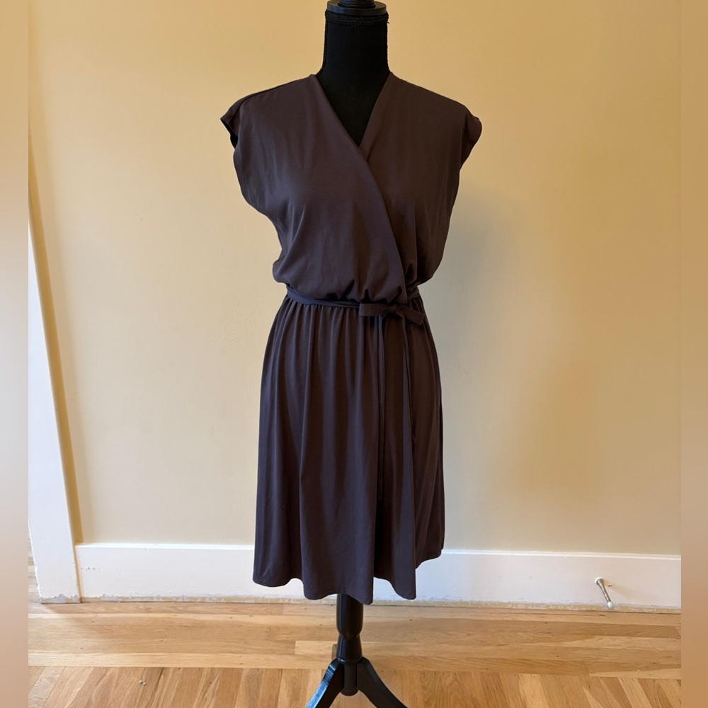 Uniqlo Espresso Brown Faux Wrap Midi Dress